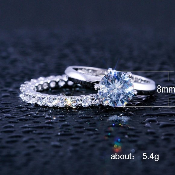 🍂  Beautiful 925 Silver Plated 2 Pcs CZ Wedding Ring, FB16FA1067 - Picture 7 of 7